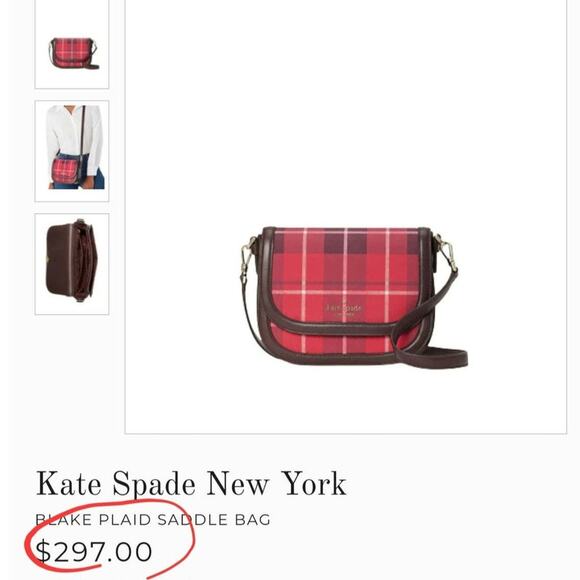 KATE SPADE PLAID SADDLE BAG "BLAKE" CROSSBODY PURSE BRIGHT ROSE RED & BLACK NEW! - Picture 6 of 8